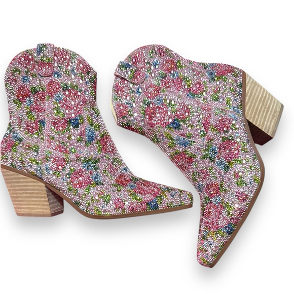 Betsy Johnson Shoes - Betsy Johnson Emory Rhinestone Western Boots, Size 7.5, Pink Multi